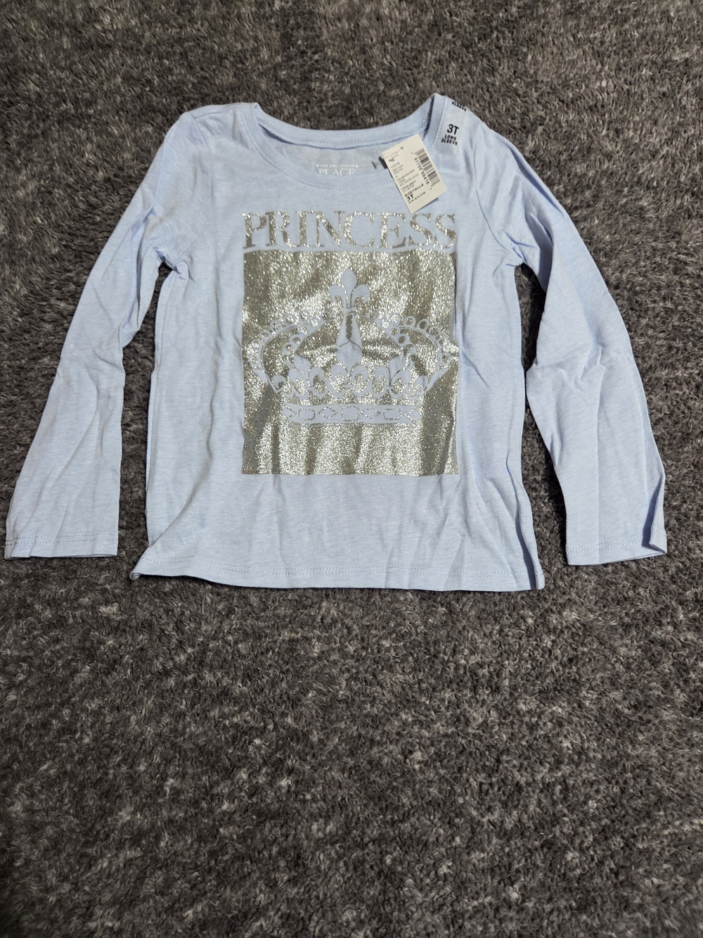 The Children's Place Light Blue Long Sleeve Top with Silver 'Princess' Graphic